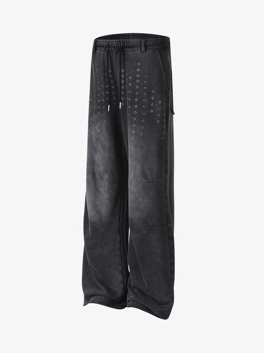 Streetwear Distressed Eyelet Detail Baggy Sweatpants