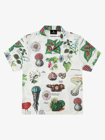 Vintage Succulent Botanical Print Camp Collar Boxy Shirt 