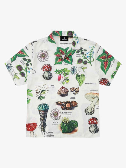 Vintage Succulent Botanical Print Camp Collar Boxy Shirt 