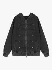 Distressed Napoleon Boxy Fit Zip-Up Hoodie