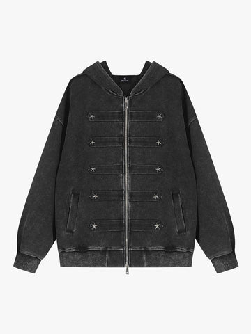 Distressed Napoleon Boxy Fit Zip-Up Hoodie