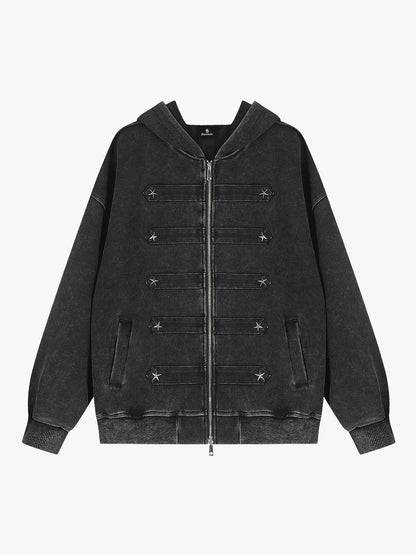 Distressed Napoleon Boxy Fit Zip-Up Hoodie