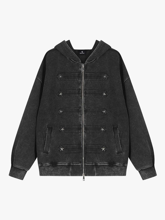 Napoleon Boxy Fit Kapuzenpullover mit Reißverschluss im Used-Look