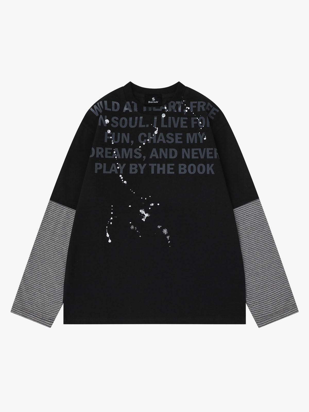 ストライプ文字グラフィック長袖Tシャツ
