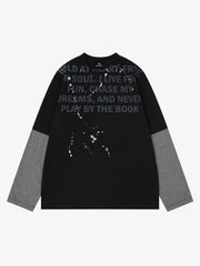 ストライプ文字グラフィック長袖Tシャツ