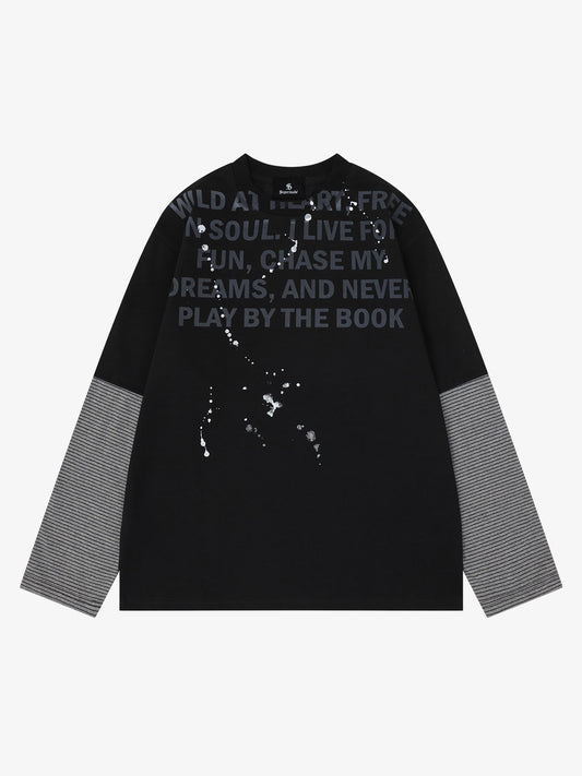 T-shirt à manches longues à rayures et à motif de lettres