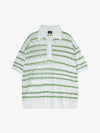 Knitted Cotton Blend Striped Polo Shirt with Openwork Pattern 
