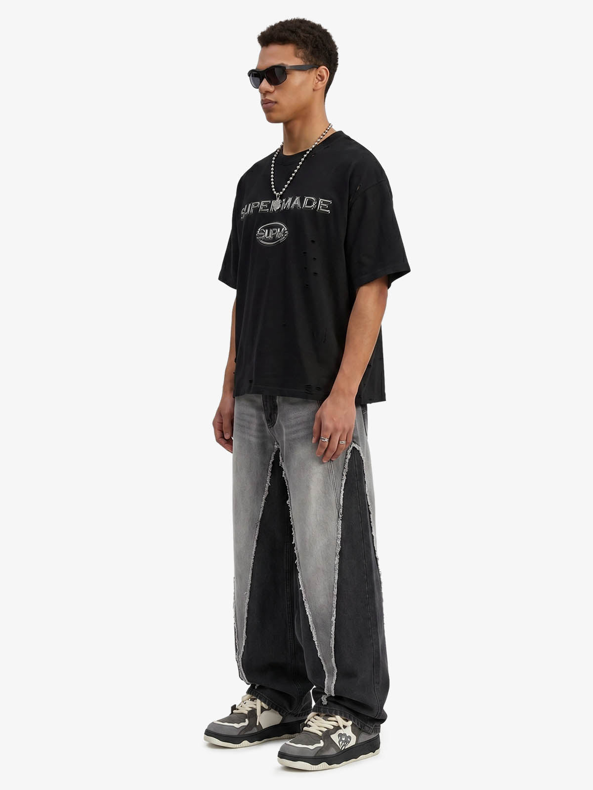 Distressed Metallic Logo Cropped T-Shirt 