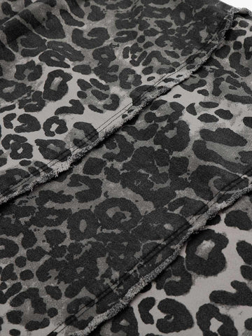 Leopard Print Cropped Pants – Wide-Leg Cotton Blend with Raw Hem