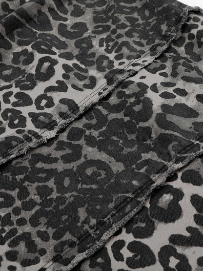 Leopard Print Cropped Pants – Wide-Leg Cotton Blend with Raw Hem