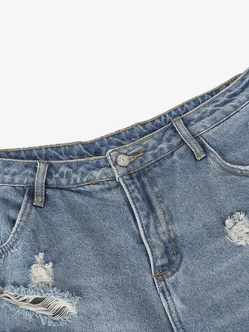 Thesupermade Camouflage Patchwork Ripped Cargo Jeans 