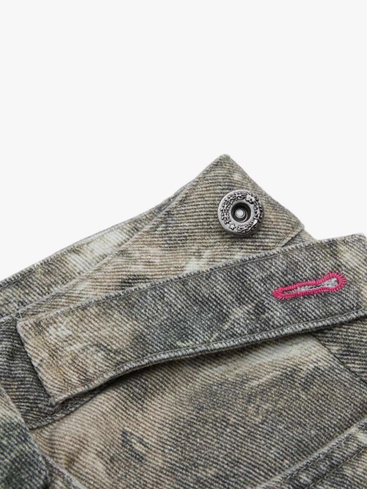 Abstract Camouflage Washed Barrel Jeans