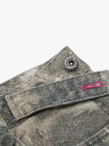 Abstract Camouflage Washed Barrel Jeans