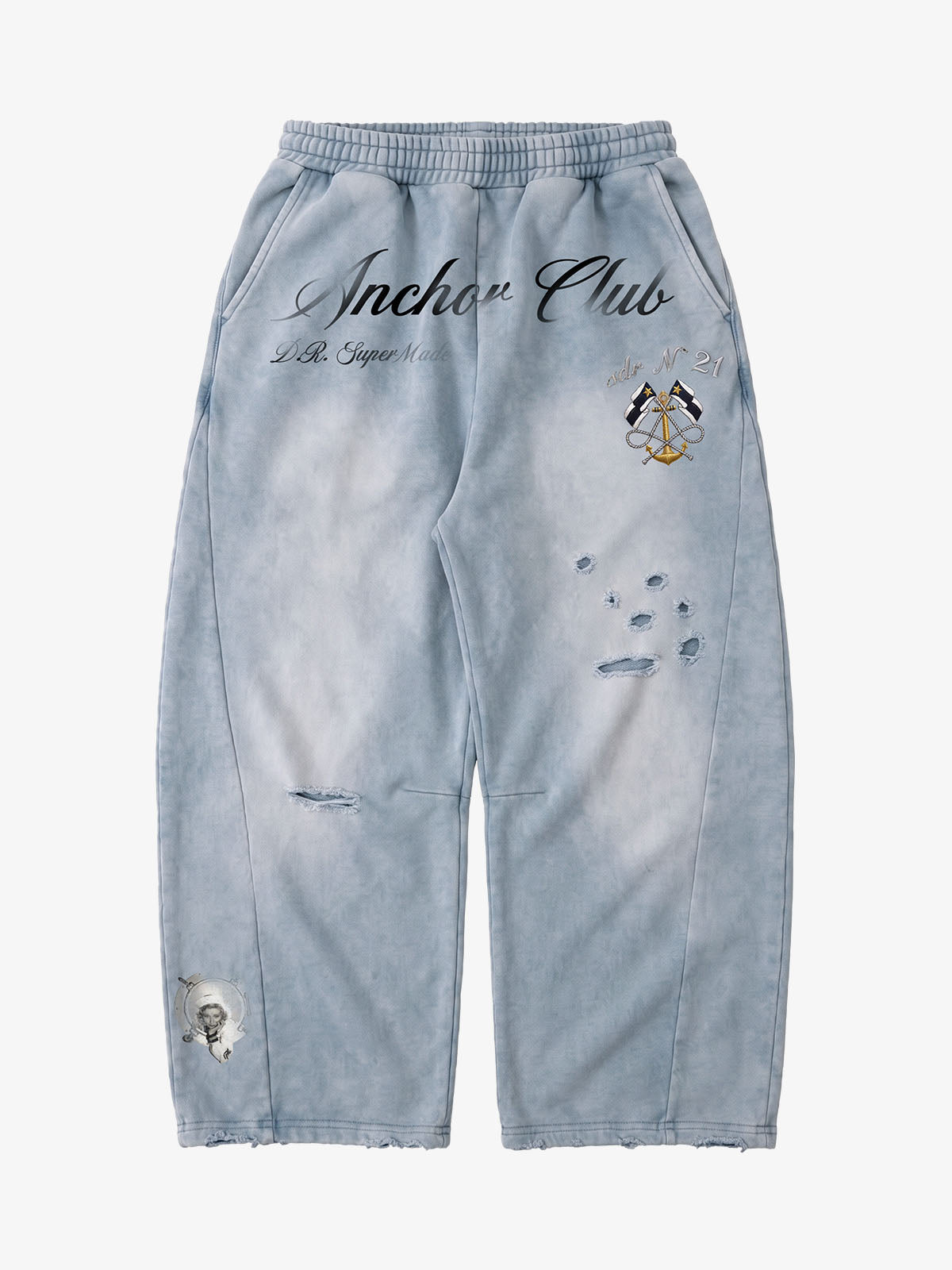 Pirate Skull Graphic Distressed Zip Hoodie & Wide-Leg Sweatpants Set