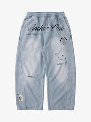 Pirate Skull Graphic Distressed Zip Hoodie & Wide-Leg Sweatpants Set