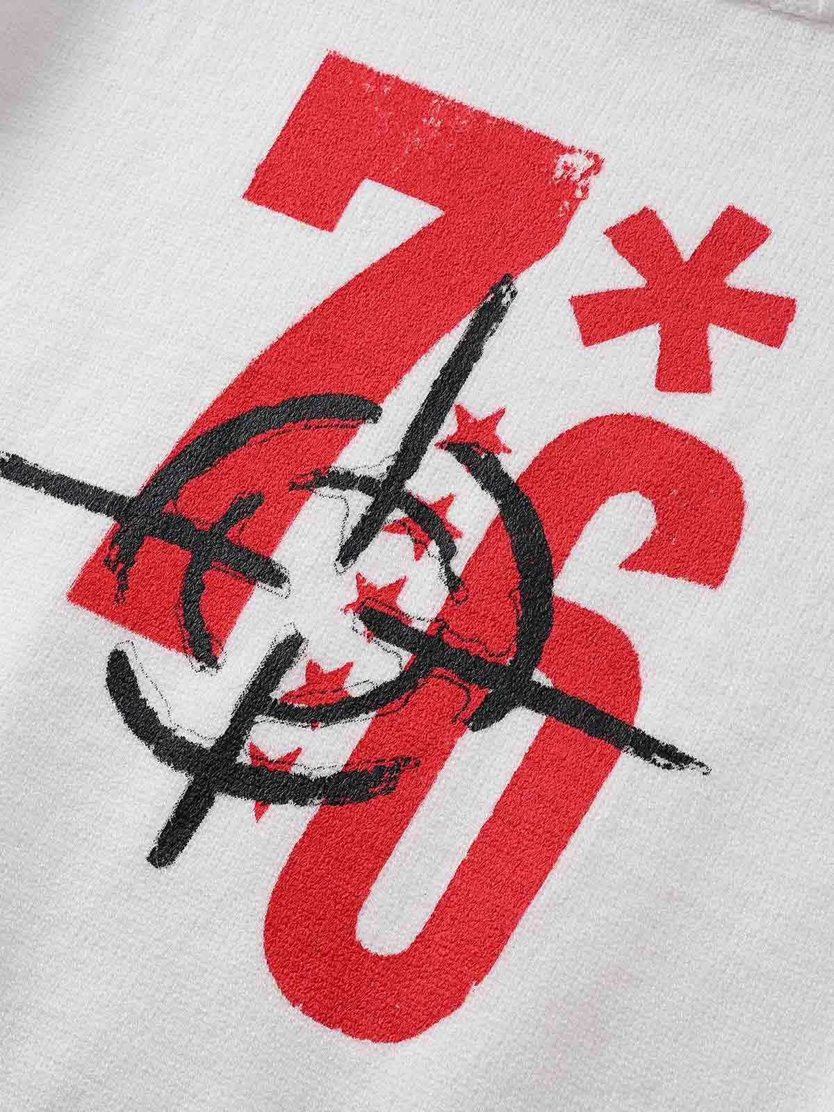 "76" Print Off-Shoulder Sweater