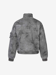 Washed High-Collar Multi-Zip Bomber Coat