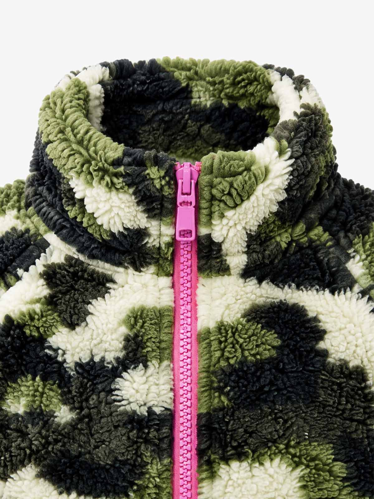 Camo Embroidered Letter Stand-Collar Fleece Coat