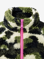 Camo Embroidered Letter Stand-Collar Fleece Coat