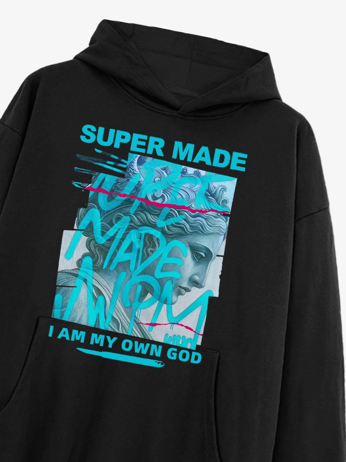 Supermade Street Graffiti Statue-print Hooded Hweatshirt 