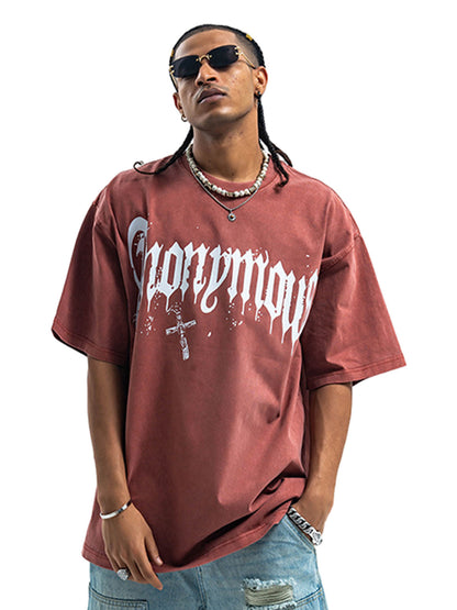 Thesupermade American Street Heavy Washed Distressed Gothic Cross T-shirt 