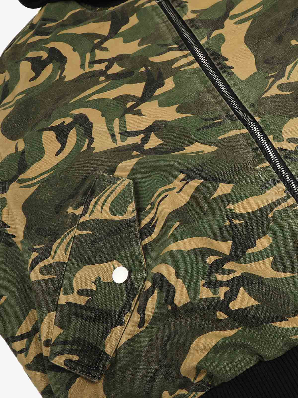 Camo Color Block Quilted Bomber Coat