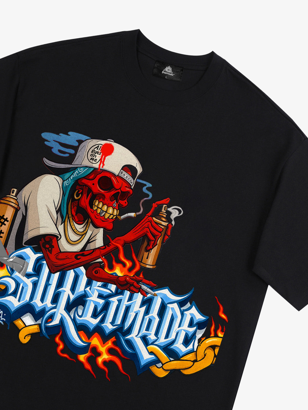 Thesupermade Skull Graffiti Artist Flame Flower Font T-shirt 