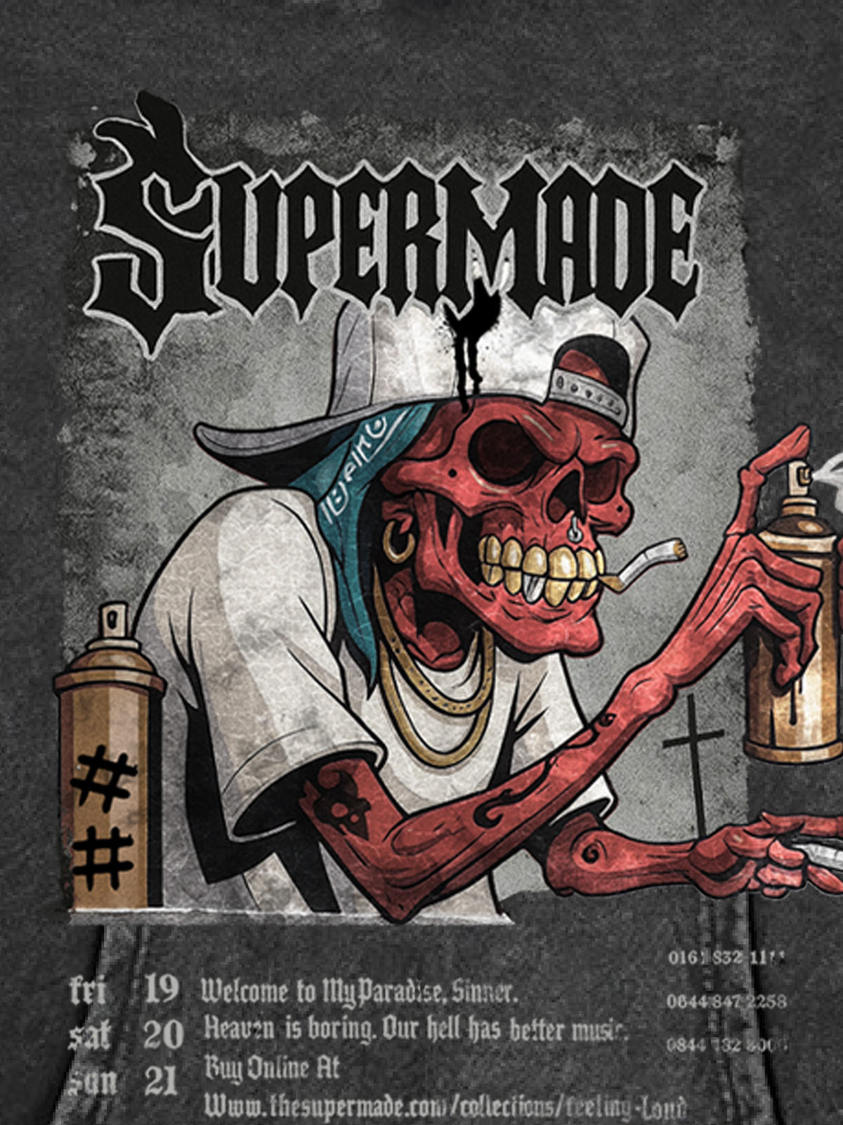 Thesupermade Punk Street Blood Red Skull Graffiti Hooded Sweatshirt 