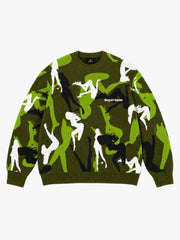 Abstract Camo Graphic Cropped Boxy Knit Sweater