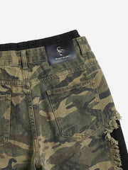 Scorpion Embroidered Camo Patchwork Double-Waist Straight-Leg Pants