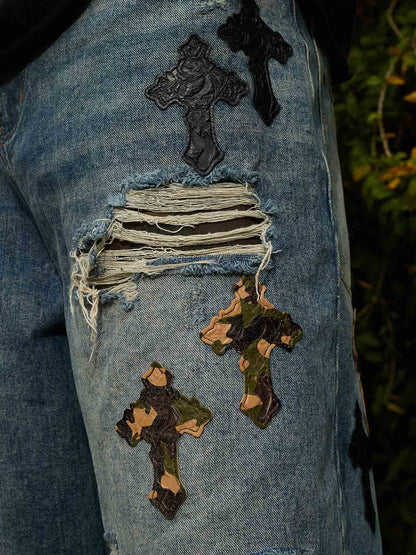 Denim Wide Leg Cropped Pants with White Stripe Design High Waist Fashion Trousers for Women 