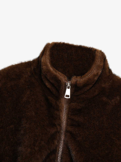Retro Plush Fleece Stand-Collar Zip-Up Jacket 
