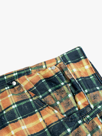 Plaid Relaxed Fit Jeans – Vintage Washed Tartan Denim Trousers