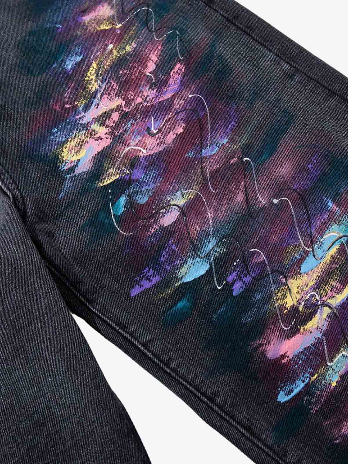 Retro Distressed Colorful Graffiti Art Print Jeans 