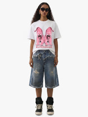Retro Deconstructed Denim Shorts 