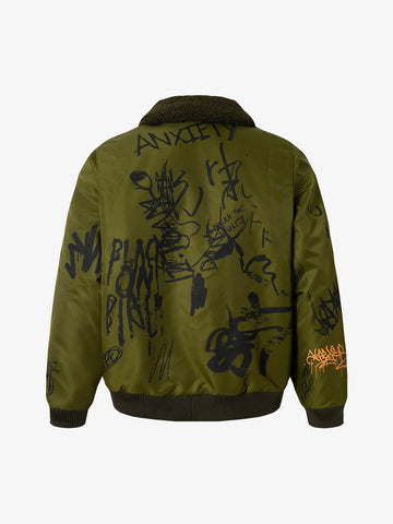 Street Graffiti Lamb Collar Flight Cotton Jacket 