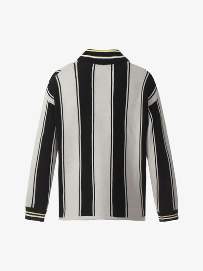 Crest Embroidered Striped Polo Sweater