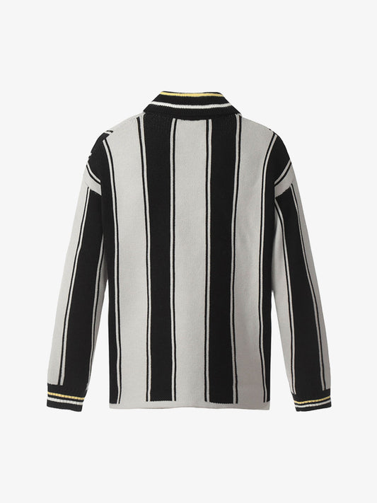 Crest Embroidered Striped Polo Sweater