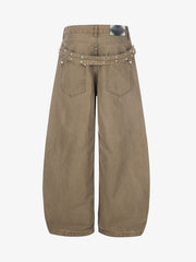 Studded Belt Curved-Leg Jeans