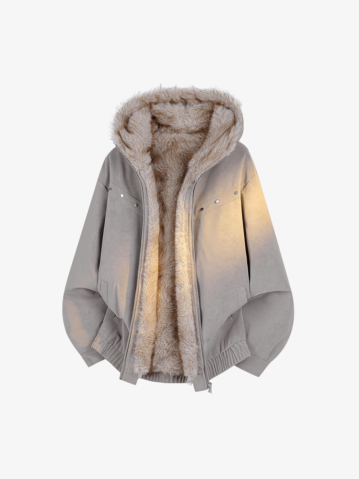 Studded Hooded Faux-Fur Collar Jacket