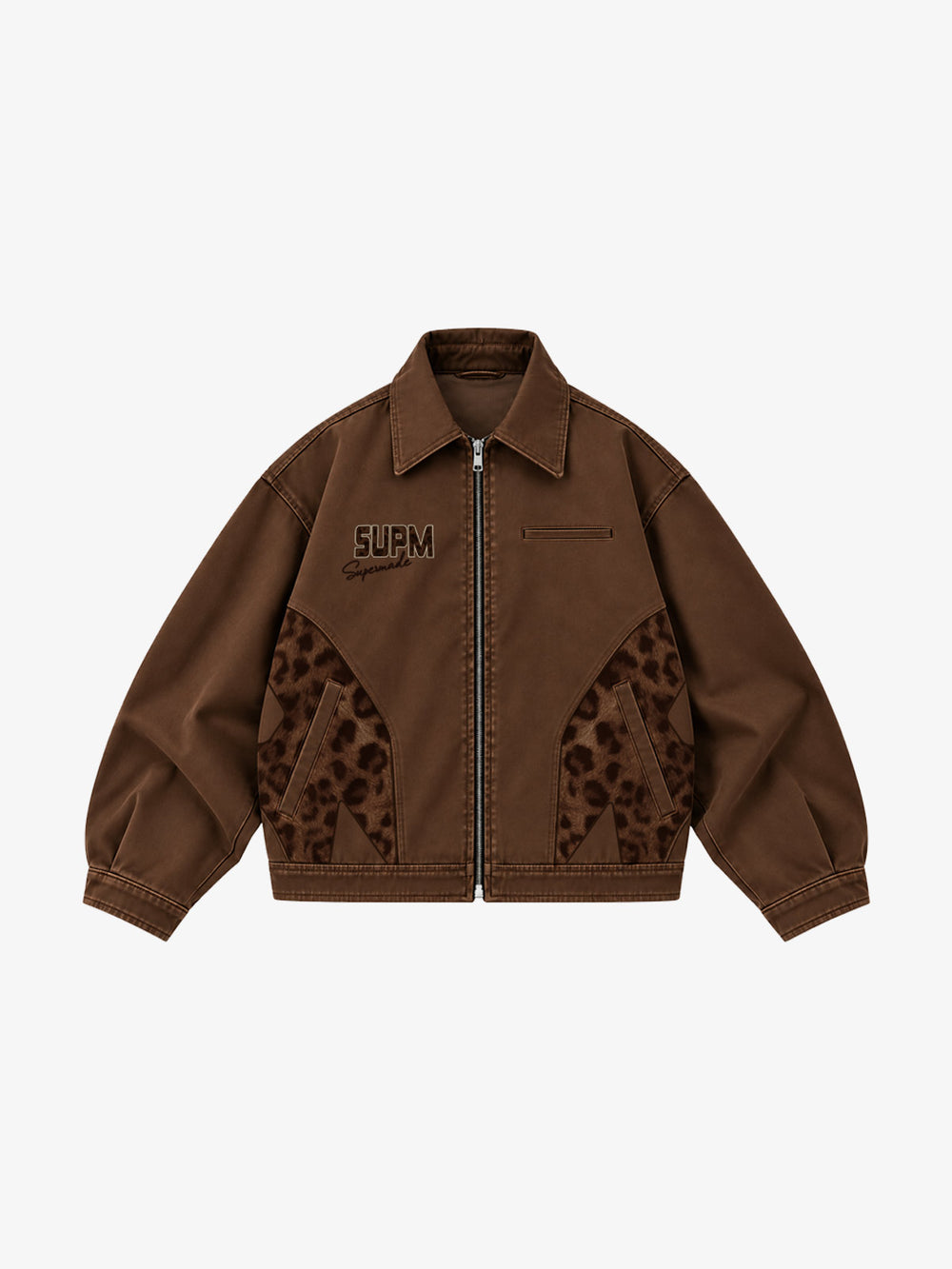 Leopard Print Panel Zip-Up Jacket