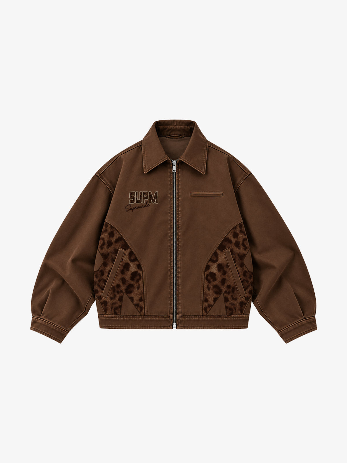 Leopard Print Panel Zip-Up Jacket