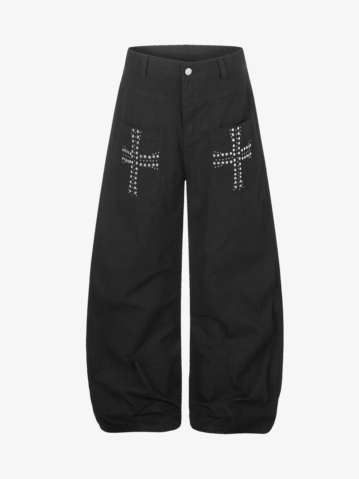 Cross Pattern Rhinestone Baggy Pants