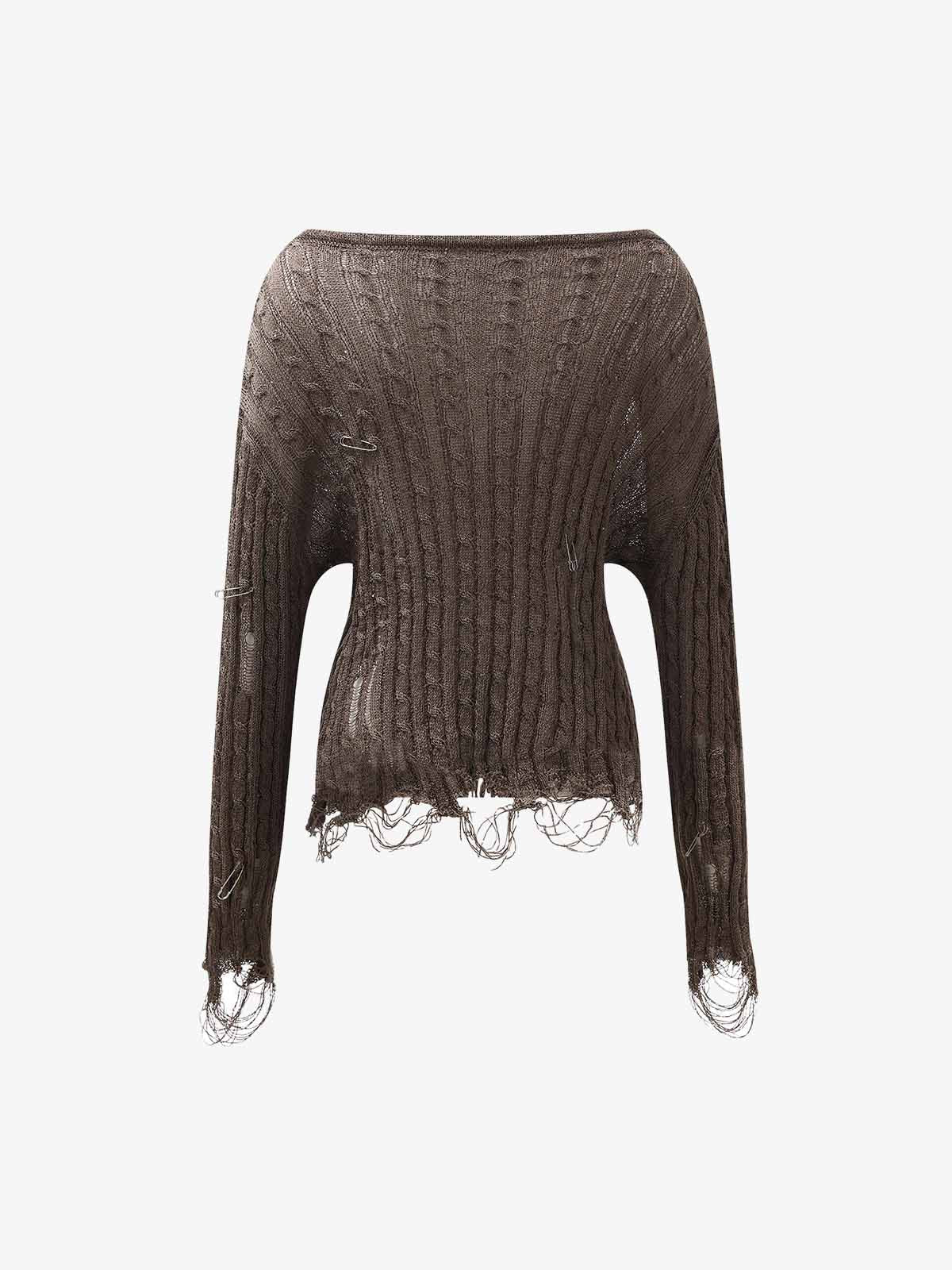 Distressed Pin Off-Shoulder Pullover