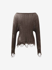 Distressed Pin Off-Shoulder Pullover