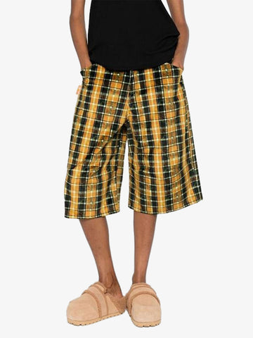 Plaid Relaxed Fit Jeans – Vintage Washed Tartan Denim Trousers