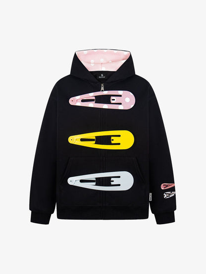 Cotton Blend Hoodie with Hair Clip Print Design for Men and Women 