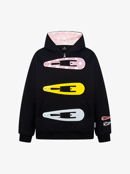 Cotton Blend Hoodie with Hair Clip Print Design for Men and Women 