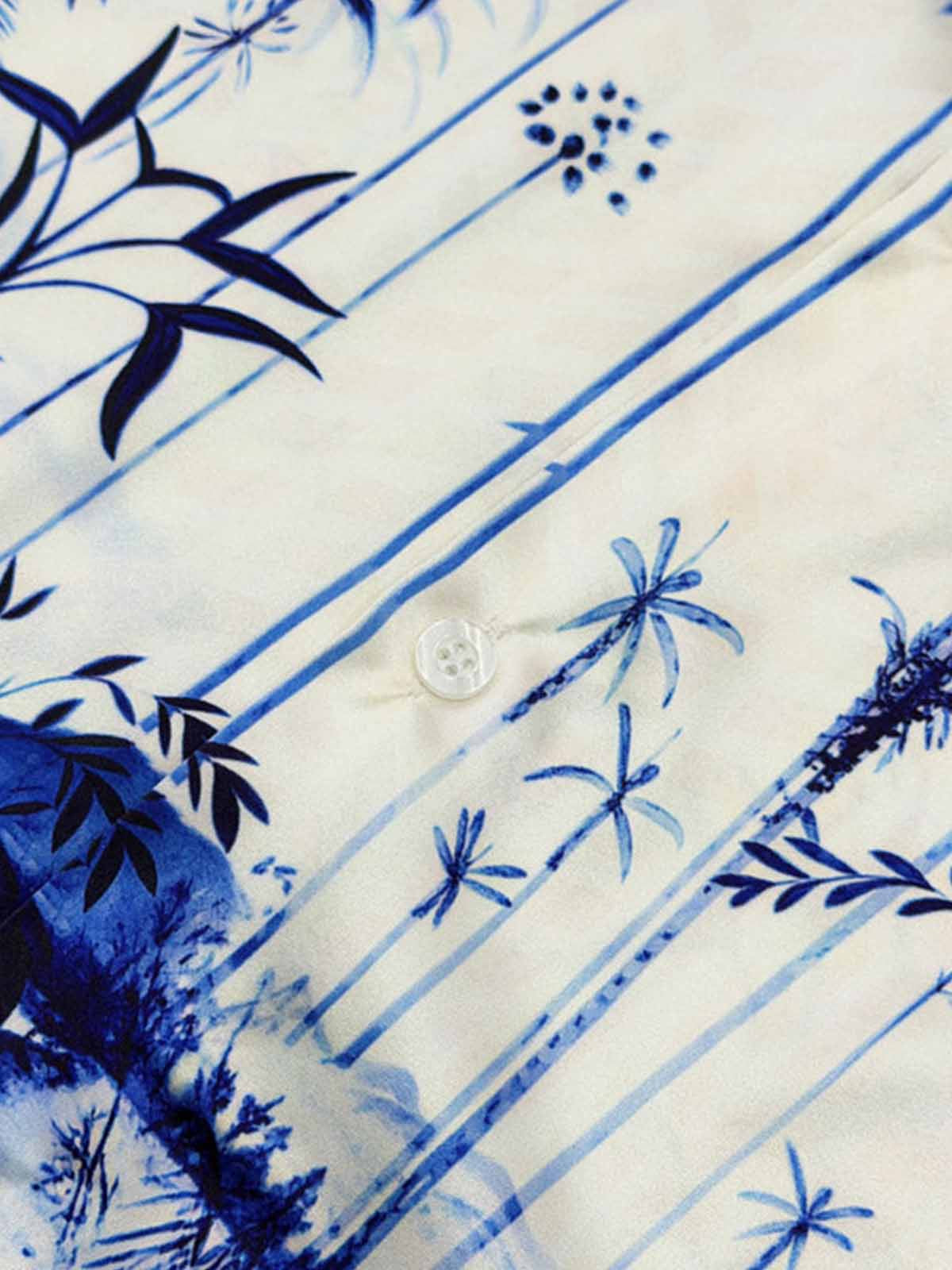 Geometric Palm Leaf Camp Collar Boxy Shirt 