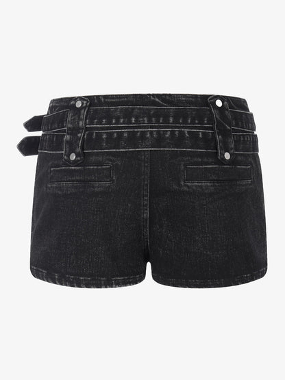 Thesupermade Distressed Double Belt Mini Shorts
